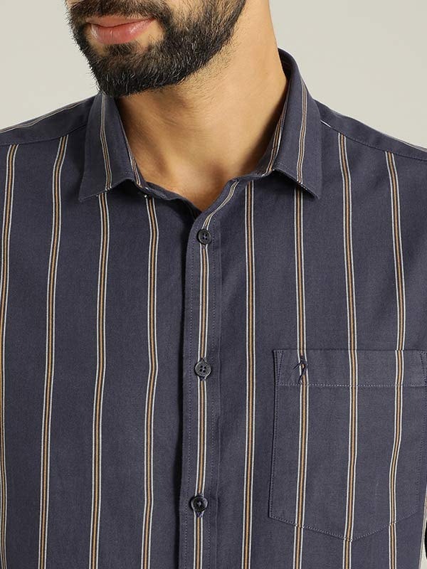 Indian Terrain Men's Slim Fit Full Sleeve Striped Blue Shirt